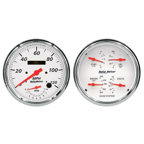 Auto Meter Gauge Kit 1352, 2 Pc., Tach/Speedo & Quad, 5", Arctic White