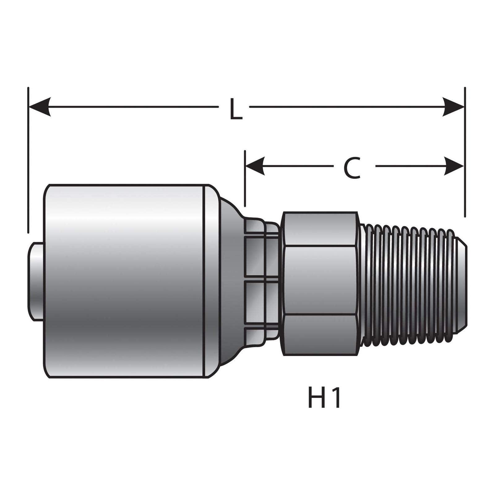 Gates Male Pipe G25100-1008 (Nptf 30 Cone Seat) (Mega Crimp)