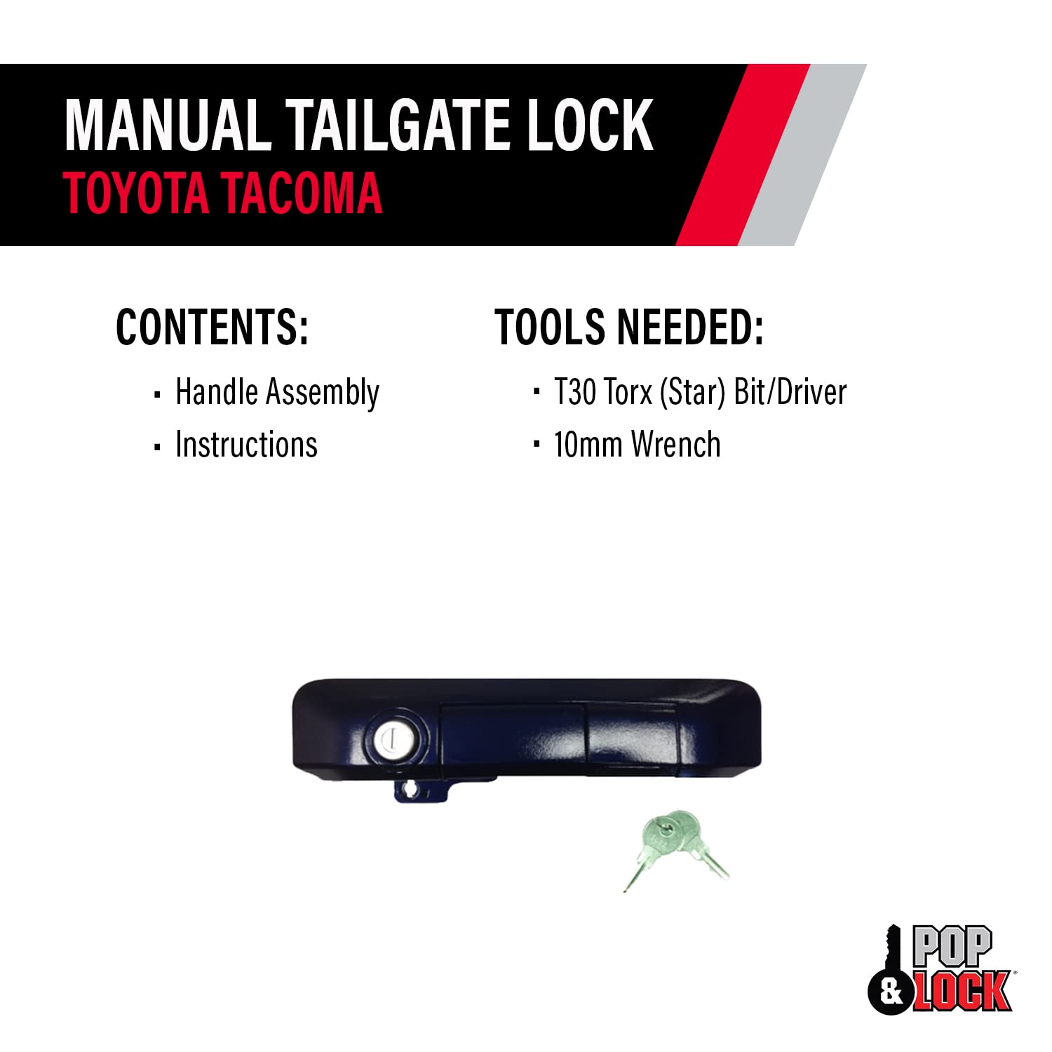 Manual Tailgate Lock for Toyota Tacoma – Pop & Lock, Fits 2005 to 2015 Models (Barcelona Red, PL5501, Standard Lock)
