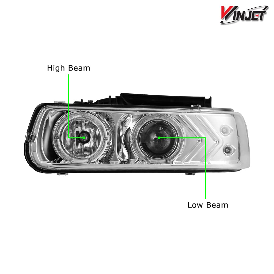 Winjet LED DRL Halo Projector Headlights Compatible with [1999-2002 Silverado] [2000 2001 2002 2003 2004 2005 2006 Suburban/Tahoe]