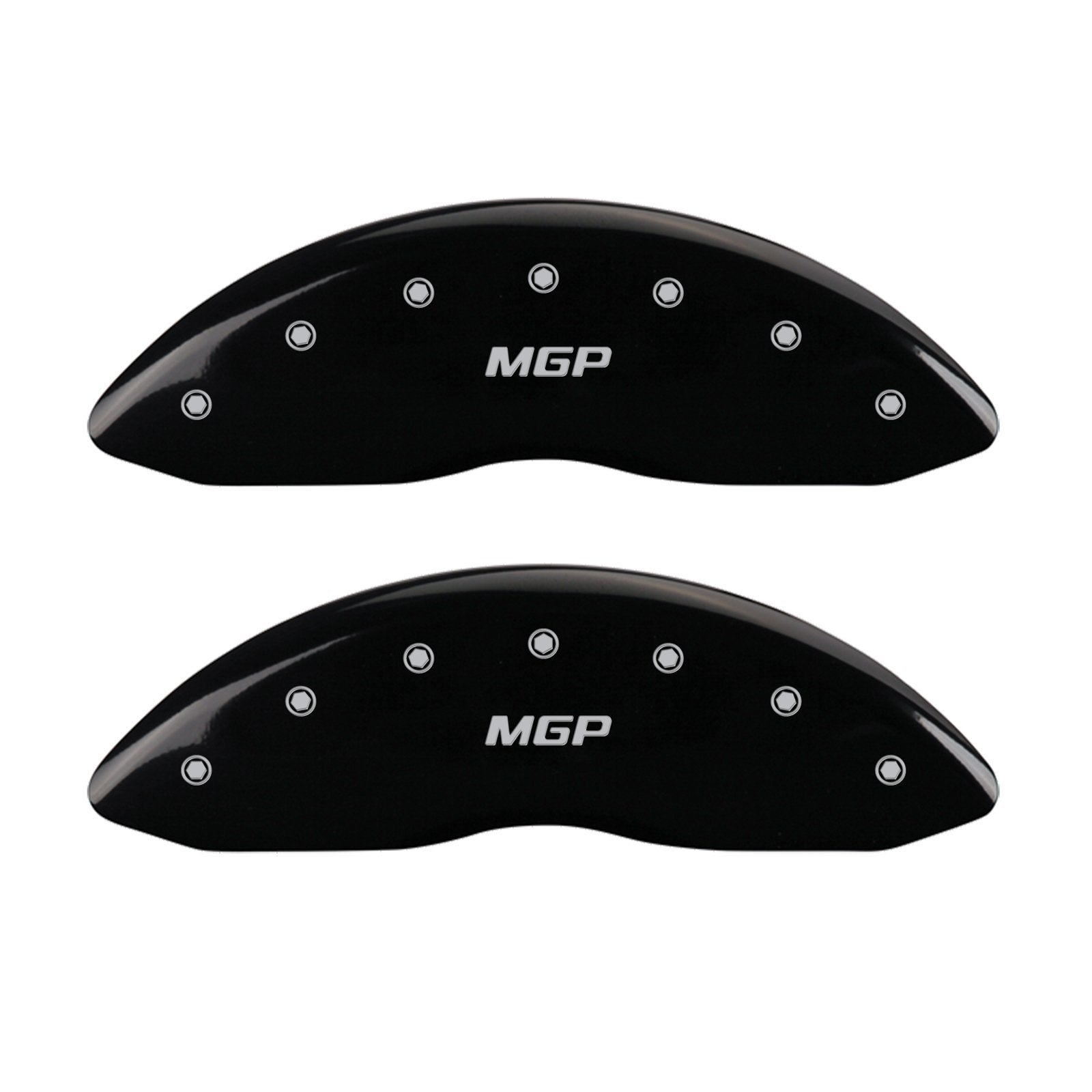 MGP 'MGP' Engraved Caliper Covers 42002SMGPBK with Black Powder Coat Finish and Silver Characters, (Set of 4)