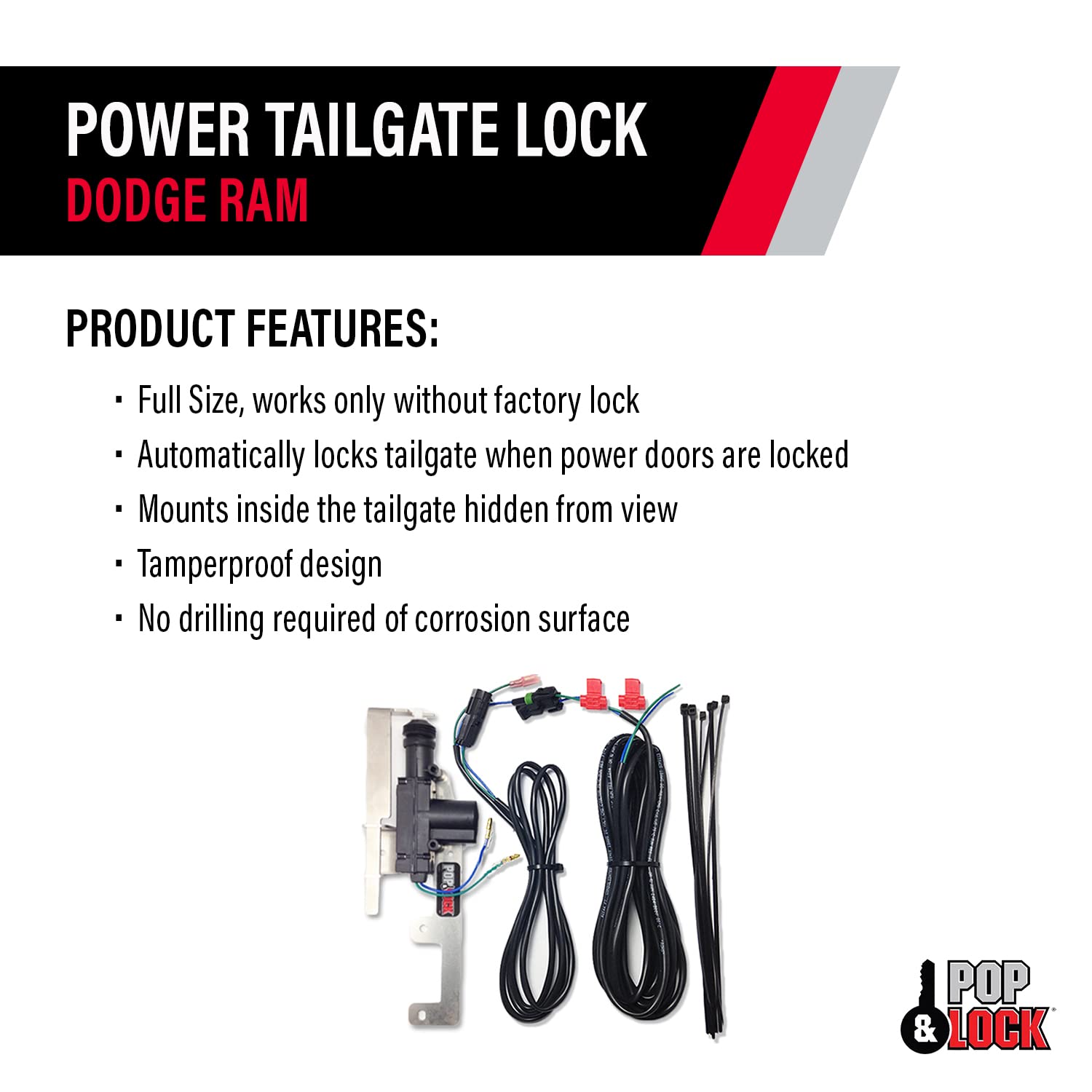 PL8340 Power Tailgate Lock for Dodge Ram Models 1500, 2500, and 3500 Pop & Lock
