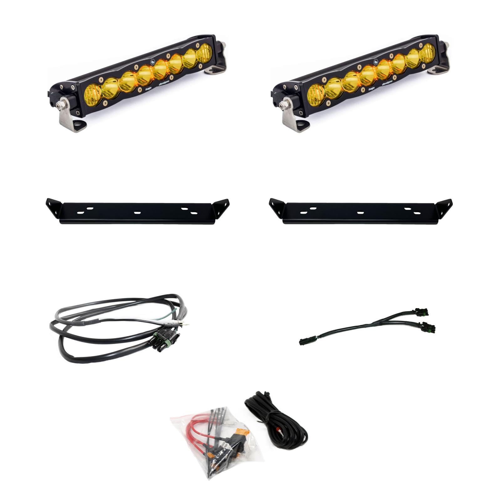 Baja Designs 10-inch S8 LED Bar Dual Behind Grille Light Kit for Ford F-150 Raptor 2021+ Truck (Driving/Combo; Amber)