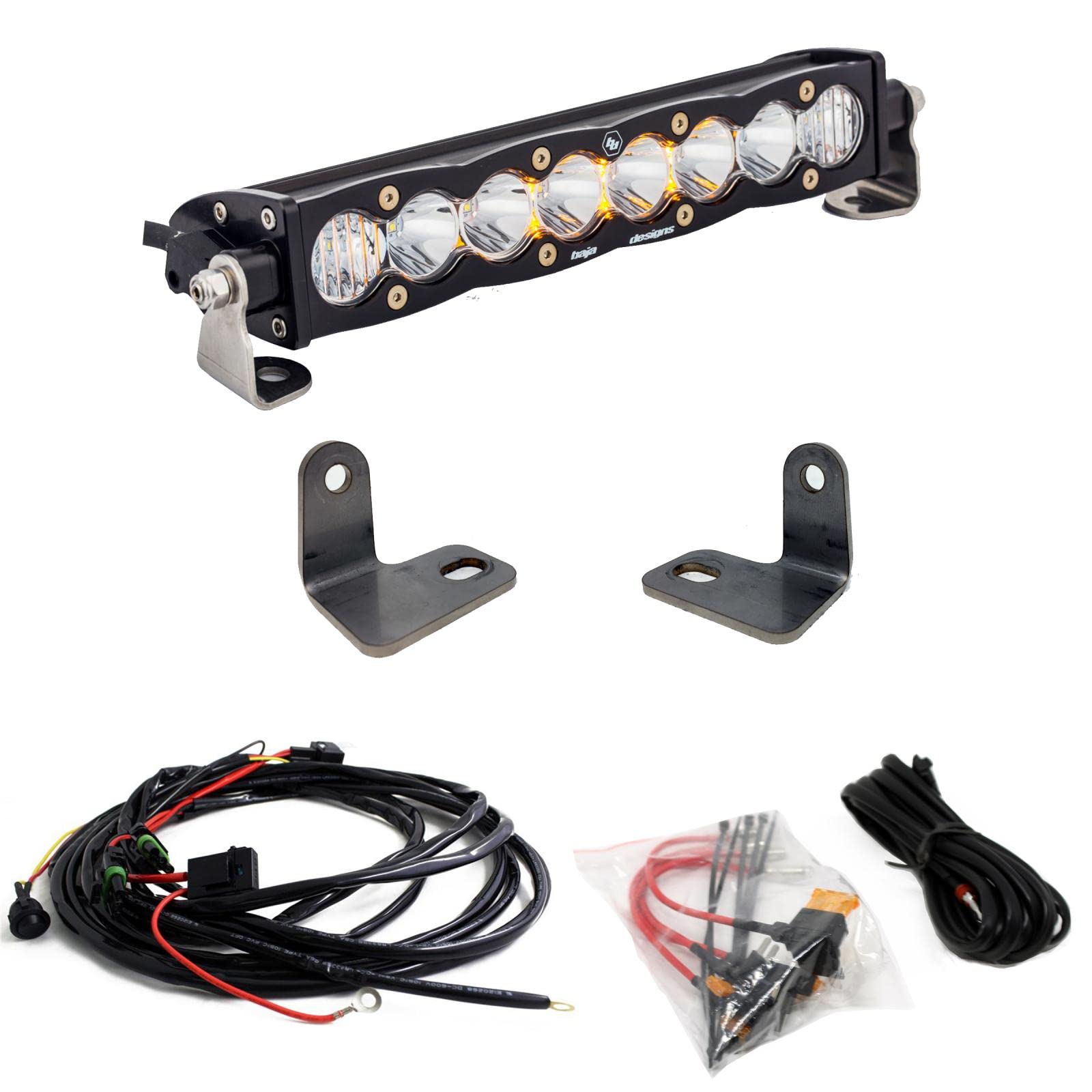 Hood Scoop Mounted Baja Designs 44-7073 S8 10" 60W Driving/Combo Beam LED Light Bar Kit with Amber Backlight