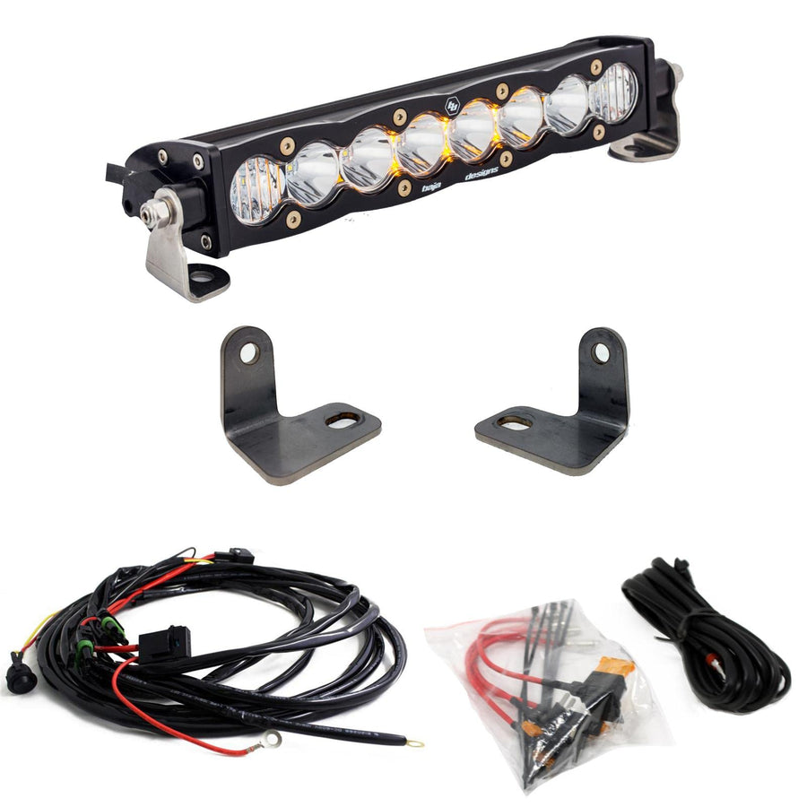 Hood Scoop Mounted Baja Designs 44-7073 S8 10" 60W Driving/Combo Beam LED Light Bar Kit with Amber Backlight