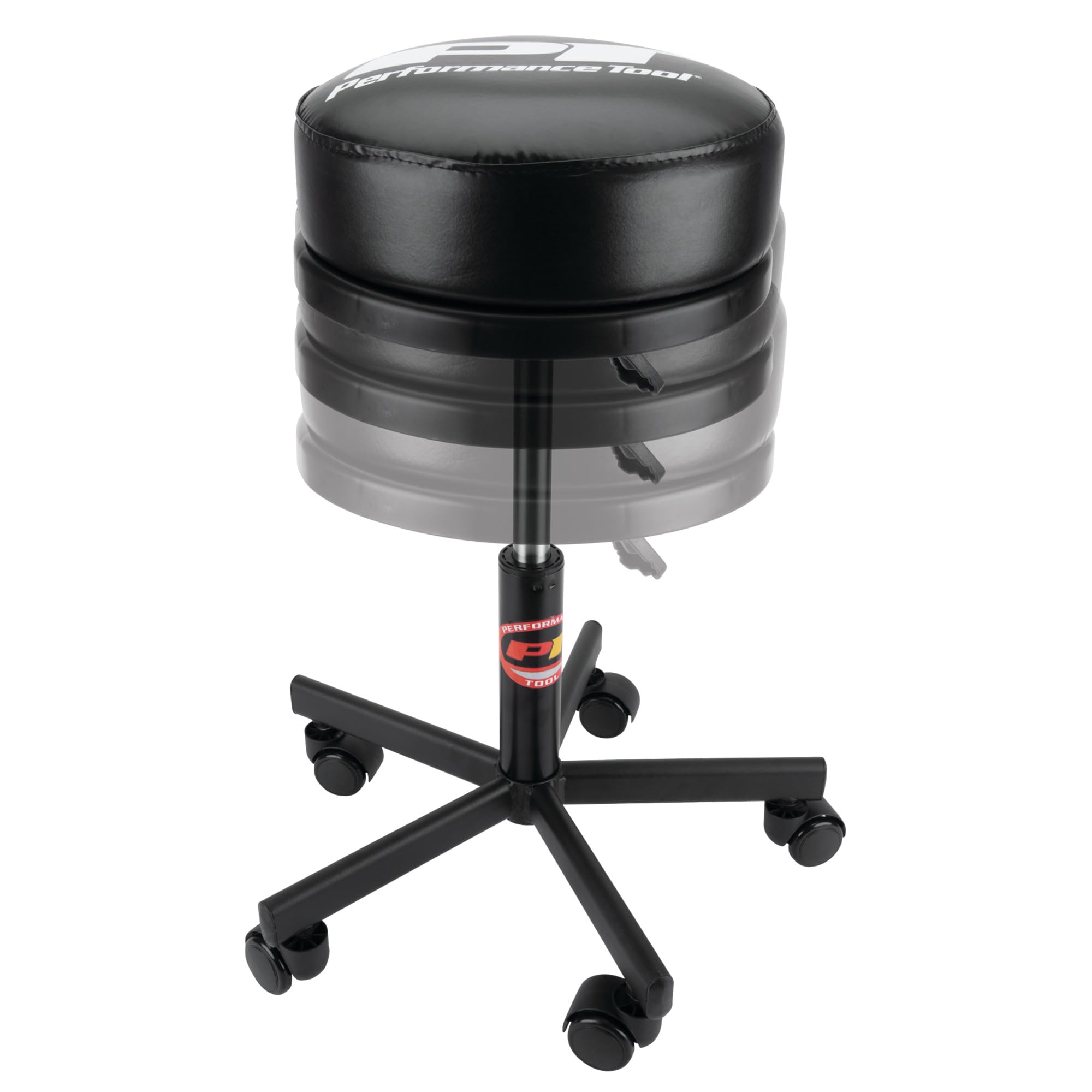 W85033 Performance Tool Extra-Thick Big Top Pneumatic Rolling Shop Stool for Mechanic Garages and Workshops, Black, 19x19x18.5-Inches