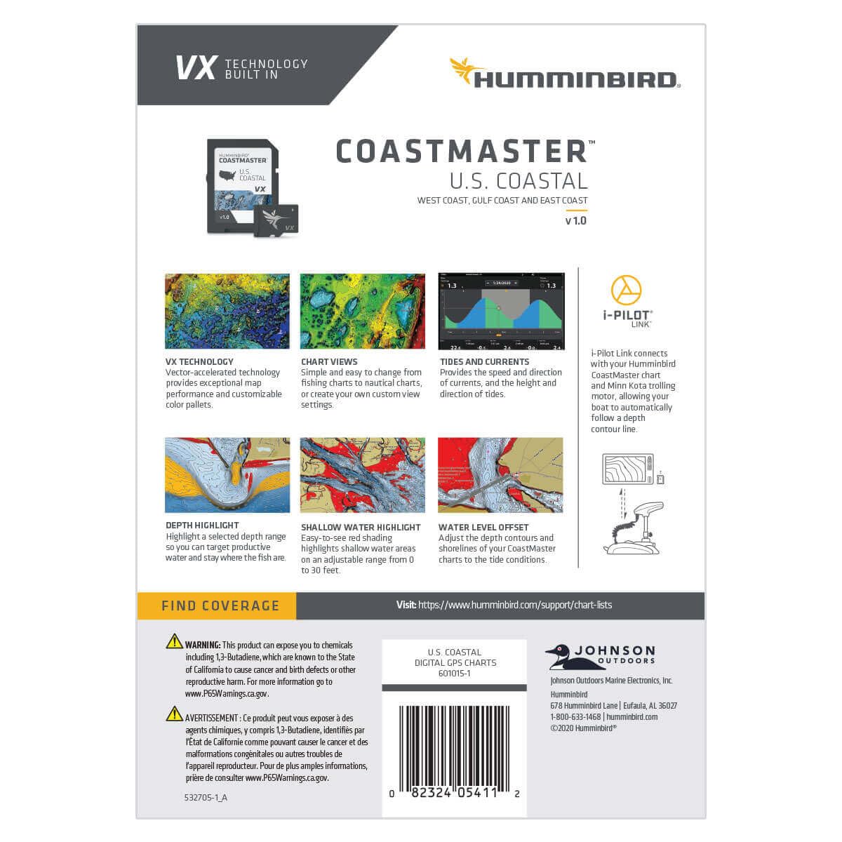 CoastMaster Humminbird U.S. Coastal V1 Map SD Card for Fish Finders