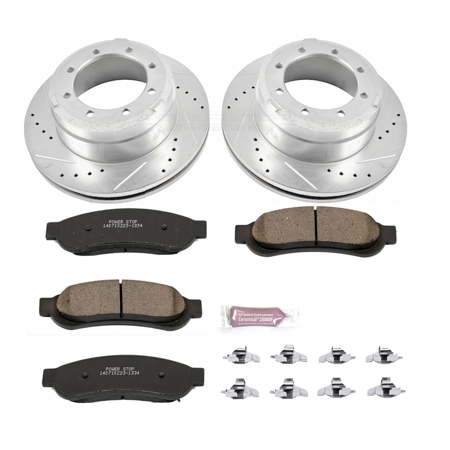 Power Stop K5579 Rear Brake Pads Z23 Carbon Fiber with Drilled & Slotted Brake Rotors Kit For Ford F-350 Super Duty 2010-2012, Ford F-450 Super Duty 2010-2012 [Model Specific]