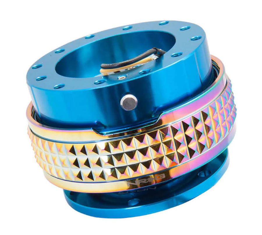 NRG Innovations Gen 2.1 NRG-SRK-210BL-MC Steering Wheel Quick Release Adapter Kit, 6x70 and 6x74mm Bolt Patterns, Blue Body/Neochrome Pyramid Ring