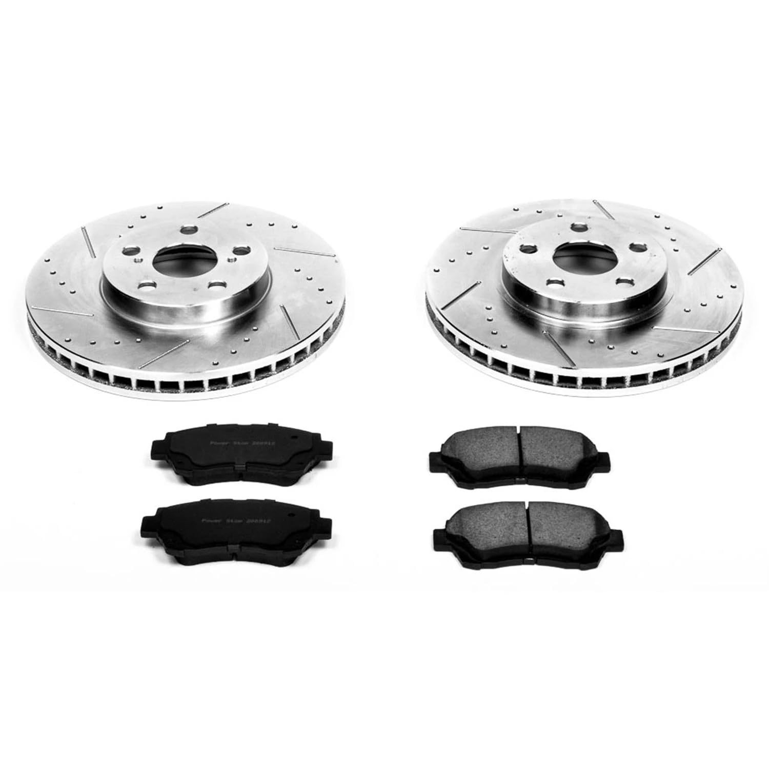 Power Stop K3027 Z23 Carbon Fiber Brake Pads Front with Drilled & Slotted Brake Rotors Kit For Toyota Celica 1994-1999 [Model Specific]