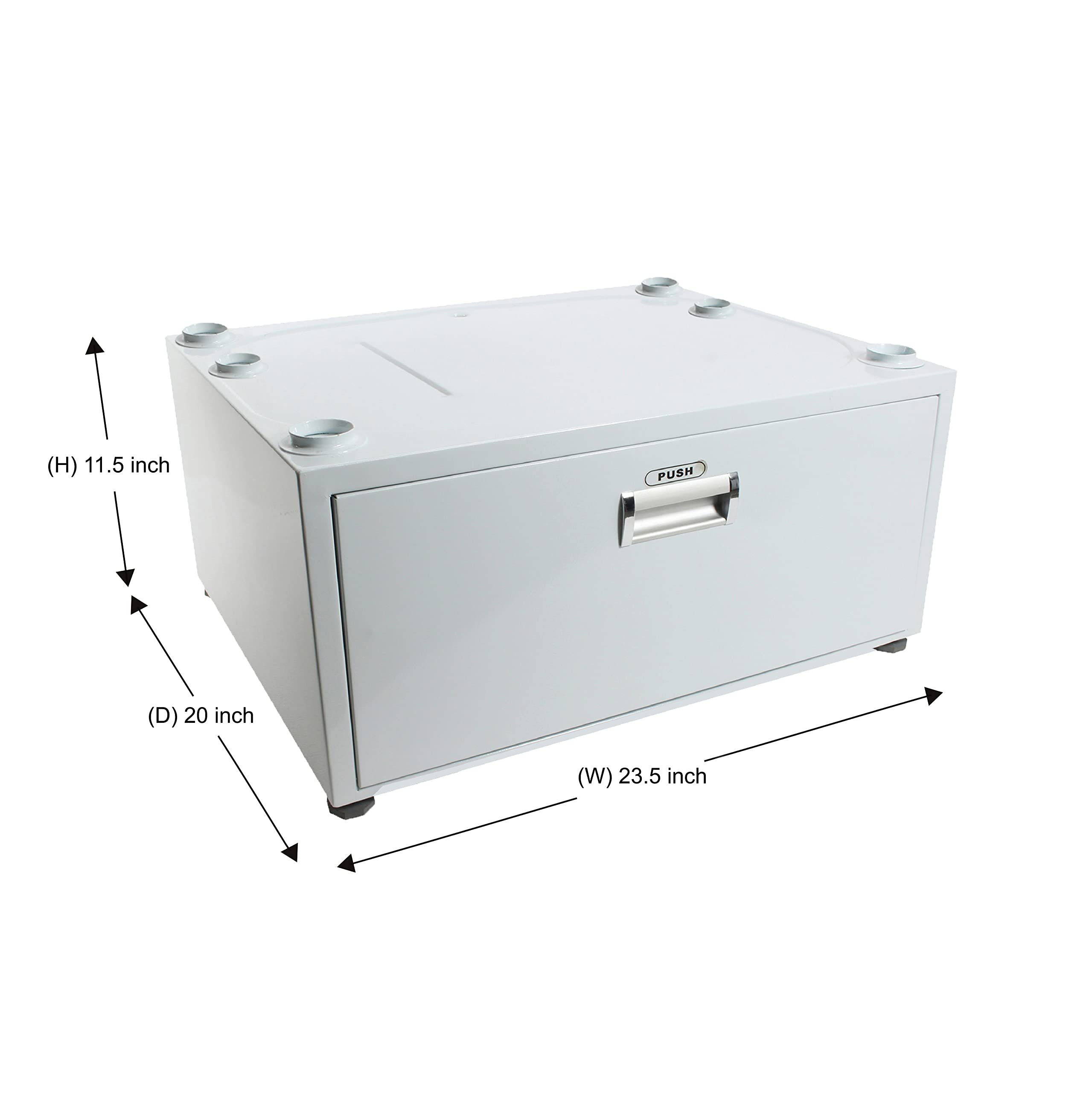 24in Equator Laundry Pedestal 11in tall + Rollout Storage Drawer Adjustable feet (White)