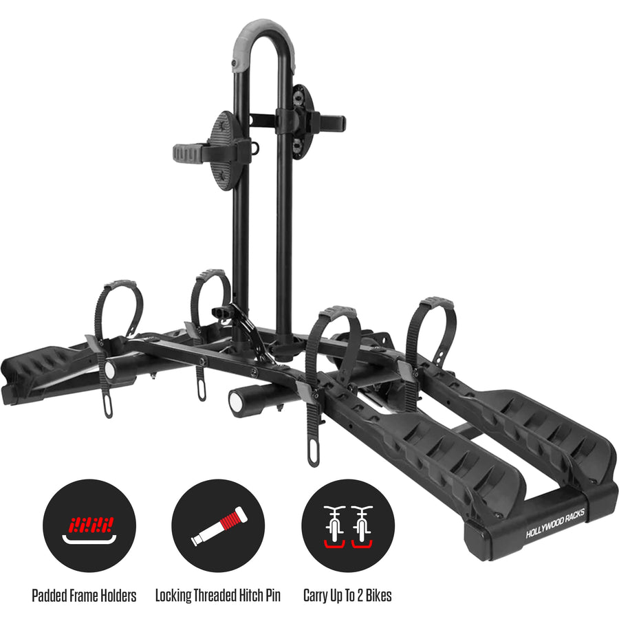 Destination 2 Hollywood Racks Hitch Bike Rack, Transports 2 Bikes up to 35 lbs Each - Lightweight Platform Style Bike Carrier for Car, SUV, or Truck - Secure, Foldable Bicycle Car Racks