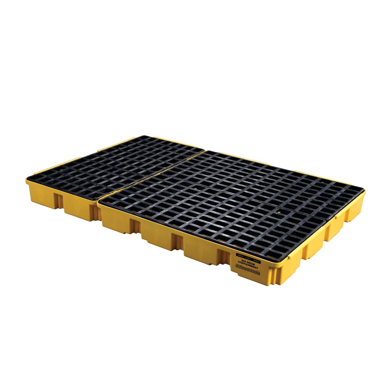 6 Eagle Drum Spill Platform with Forklift Pockets, 78.25"x51.5"x6.5", 88 Gallon Sump, 10,000 lbs. Load Capacity Containment Tray, Made in USA, Yellow, 1686