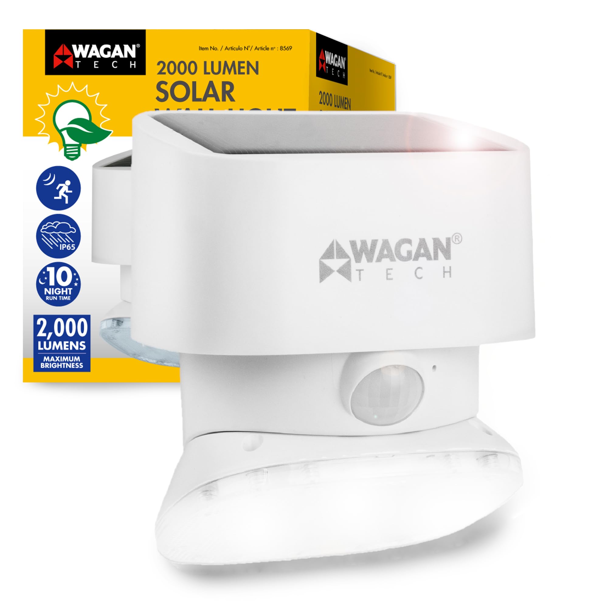 Wagan 2000 Lumen EL8569 Solar Wall Light Solar Outdoor Light LED Waterproof Motion Sensor Security Lights Bright Solar Wireless Flood Wall Lights