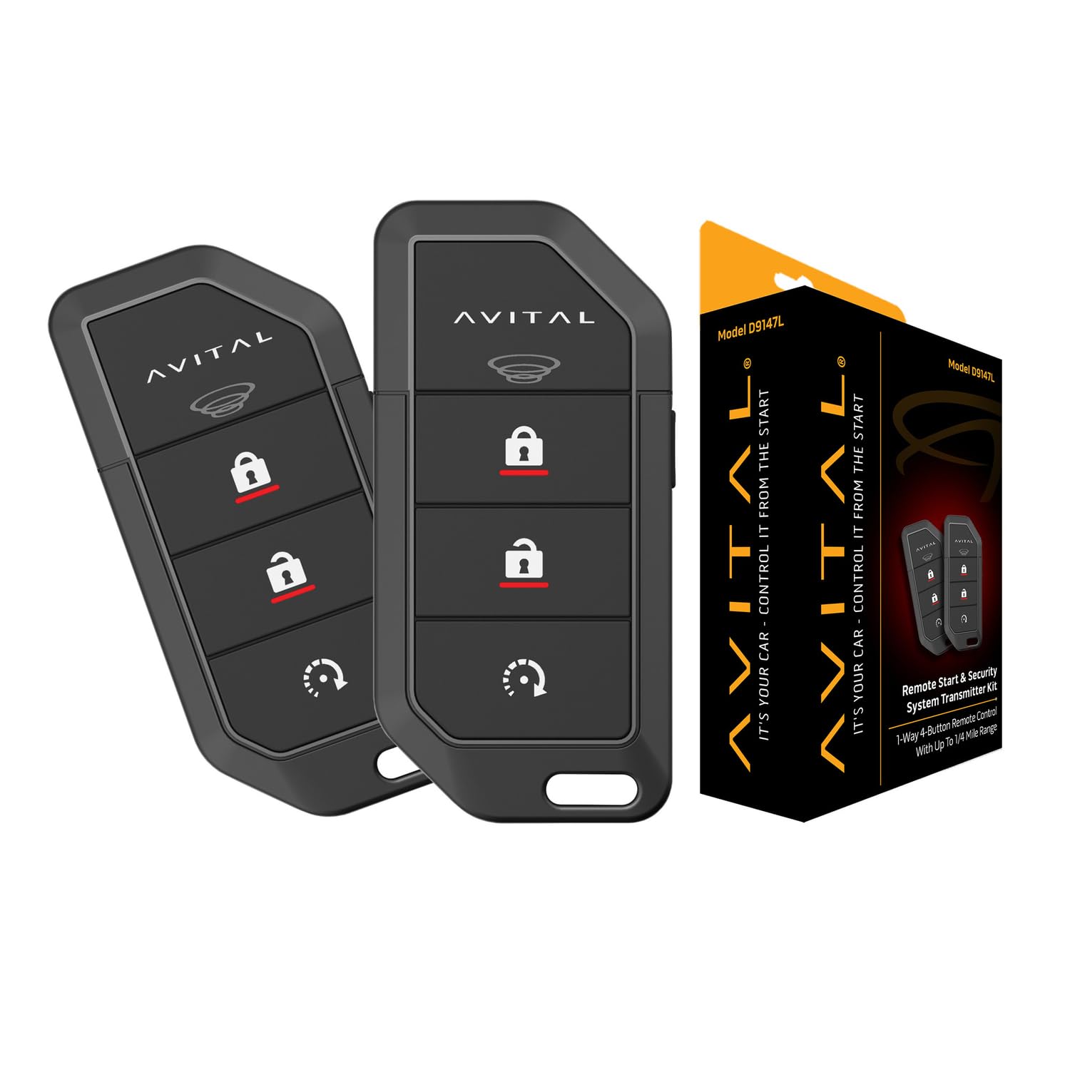 D9147L Avital Automotive Two 1-Way 4-Button Remotes with 1/4-Mile Range for use with DS3/DS3+ RF Models
