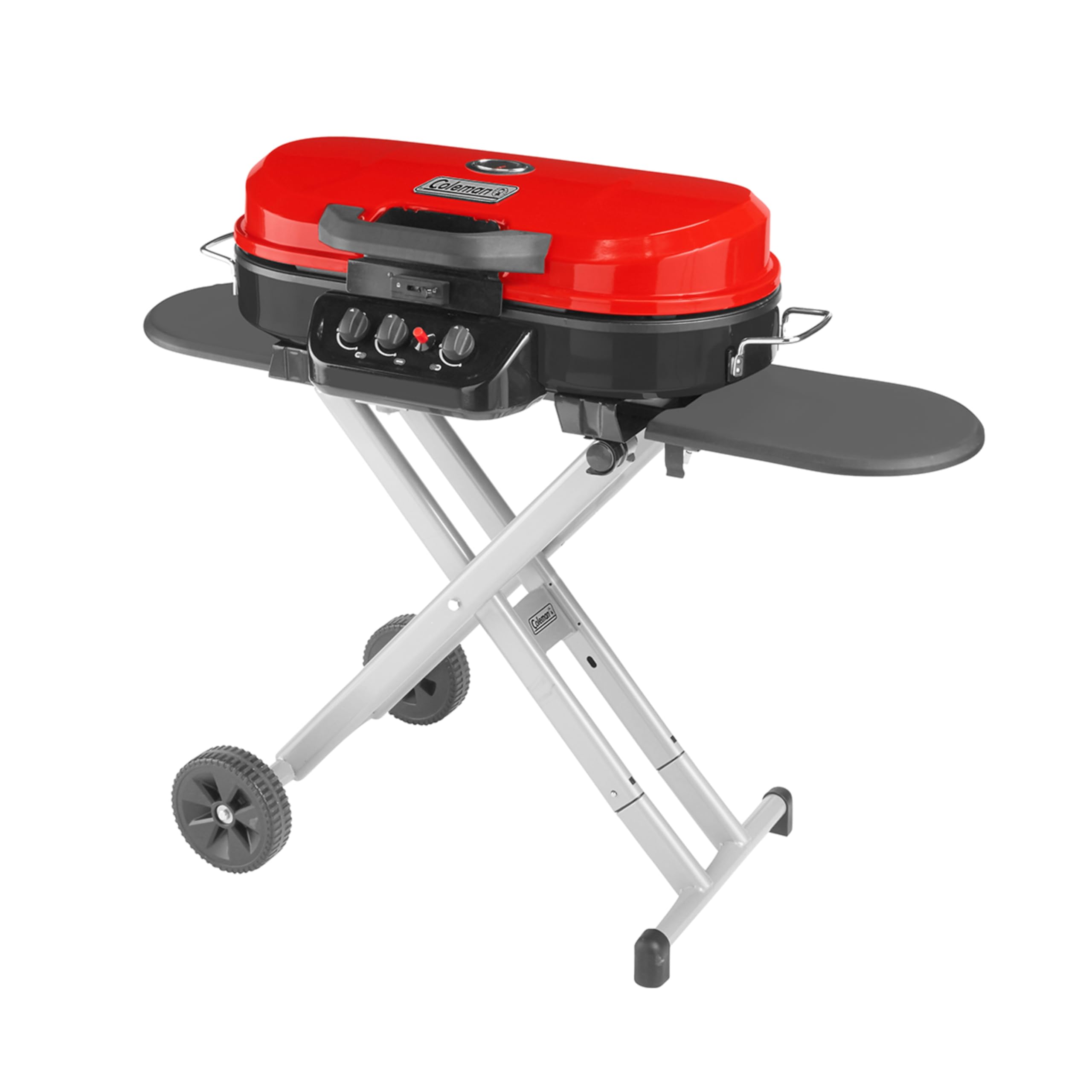 Coleman 285 RoadTrip Portable Stand-Up Propane Grill with 3 Adjustable Burners & Instastart Ignition, 20,000 BTUs of Power for Outdoor Cooking, Camping, Tailgating, Grilling, BBQs, & More