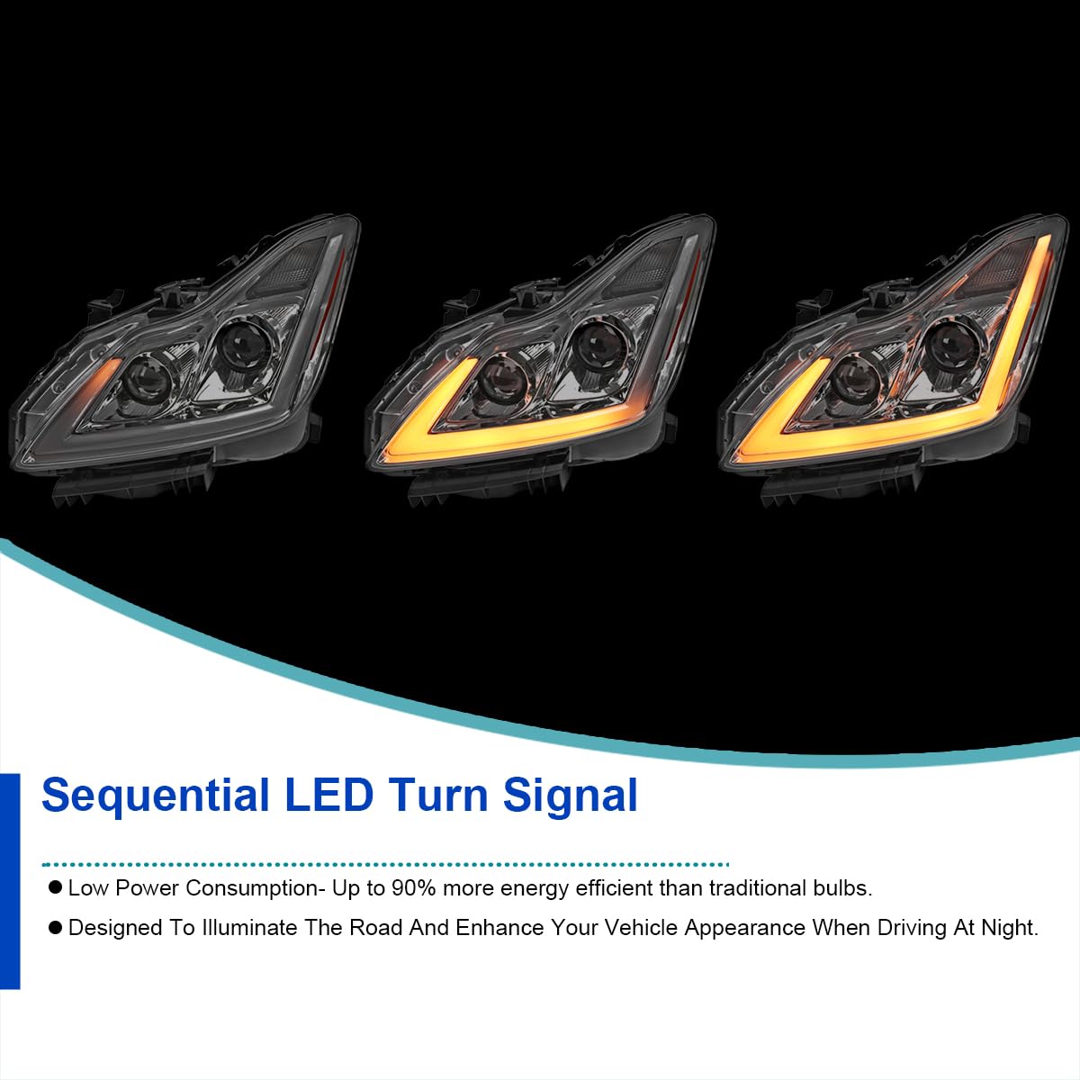 Chrome Projector Headlights SPEC-D TUNING w/LED Sequential Turn Signal and Startup Animation Compatible with 2008-2015 Infiniti G37, Q60 2DR Coupe, Left + Right Pair Headlamp Assembly