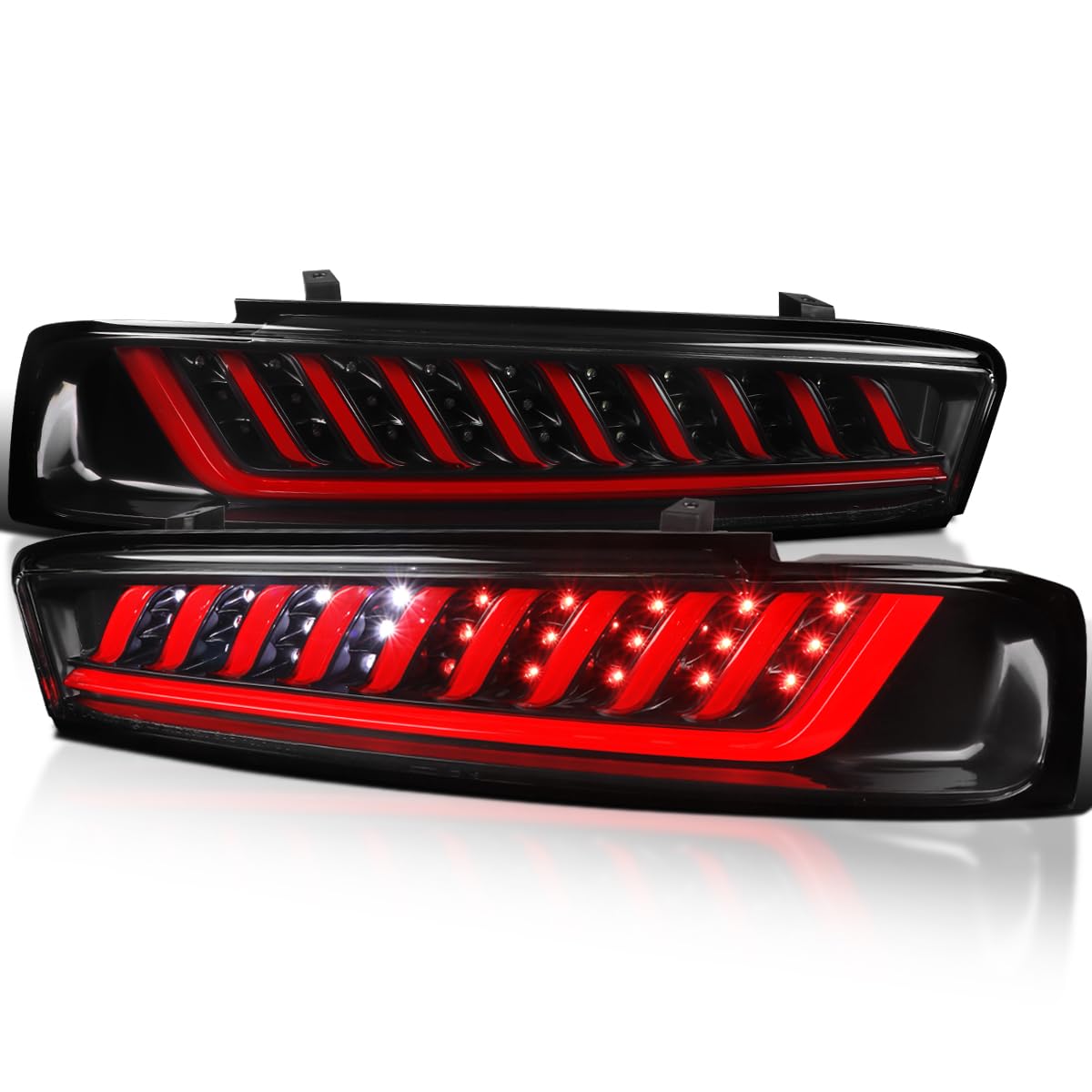 LED Tail Lights Spec-D Tuning Glossy Black Compatible with 2016-2018 Chevy Camaro with factory LED type tail lights, Left + Right Pair Assembly