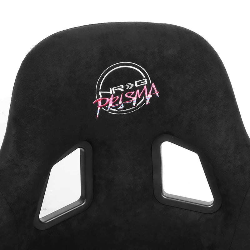 NRG Innovations Universal Fixed Back NRG-FRP-303BK-PRISMA Bucket Racing Seat for 5-Point Harnesses, Size M, Black Alcantara Material, 22" W X 34" H X 16" D