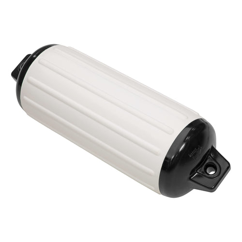 Taylor Made Boat Fender Super Gard, White (10.5" x 30") Double-Molded Ends, Ribbed Technology to Minimize Roll, Rubber Football Needle Inflation Valve, Marine-Grade Vinyl, 5/8" Eyelets - 950128