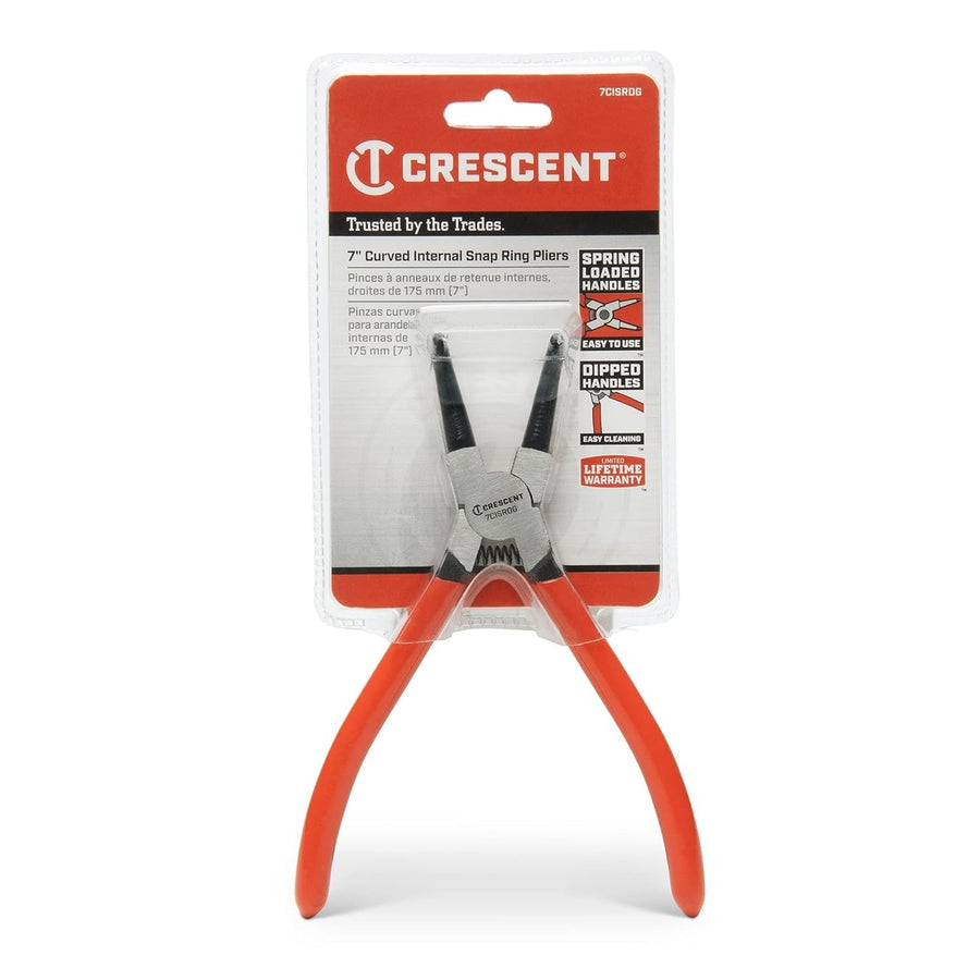 Crescent 90-Degrees Snap Ring Internal Pliers - Heavy Duty Mechanic Tool for Removal - Curved Tips - 7" - 7CISRDG