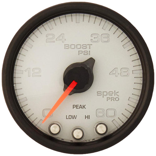 Gauge AUTO METER P30422 Boost (Spek-Pro 2 1/16", 60Psi, Stepper Motorwith Peak & Warn, Slvr/Blk, Spek-Pro)