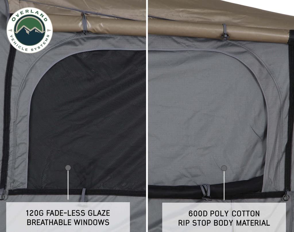Bushveld II Overland Vehicle Systems Hard Shell Clam Shell Roof Top Tent with Aluminum Base Dark Grey Body and Green Rainfly - 2 Person Tent - Four Seasons Ready