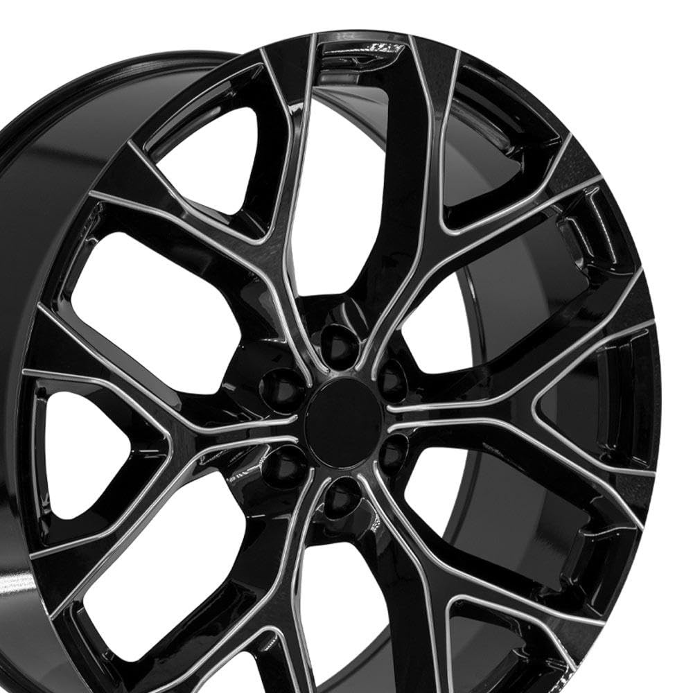 26 Inch OE Wheels CV98B Rim Fits Silverado 1500 Snowflake Style 6x139.7 26x10 Gloss Black with Milled Edge - Hollander 5904 (1)