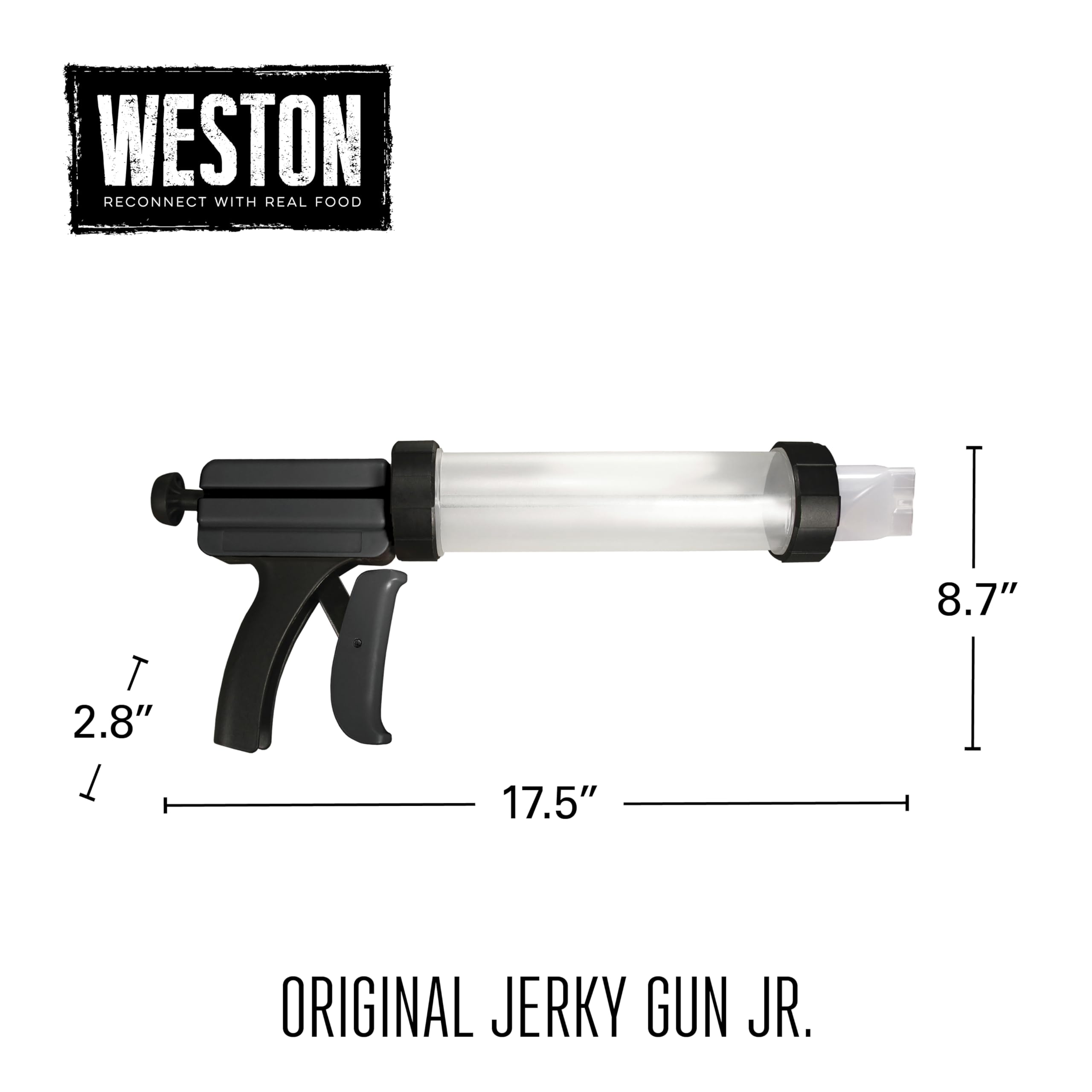 Weston Beef Jerky Gun Jr. Original Kit, Makes Flat and Round Snack Sticks, 1lbs Meat Capacity, With Sausage Funnel, 2 Nozzles, Stomper and Two Cleaning Brushes, Gifts for Men, Black (37-0260-W)