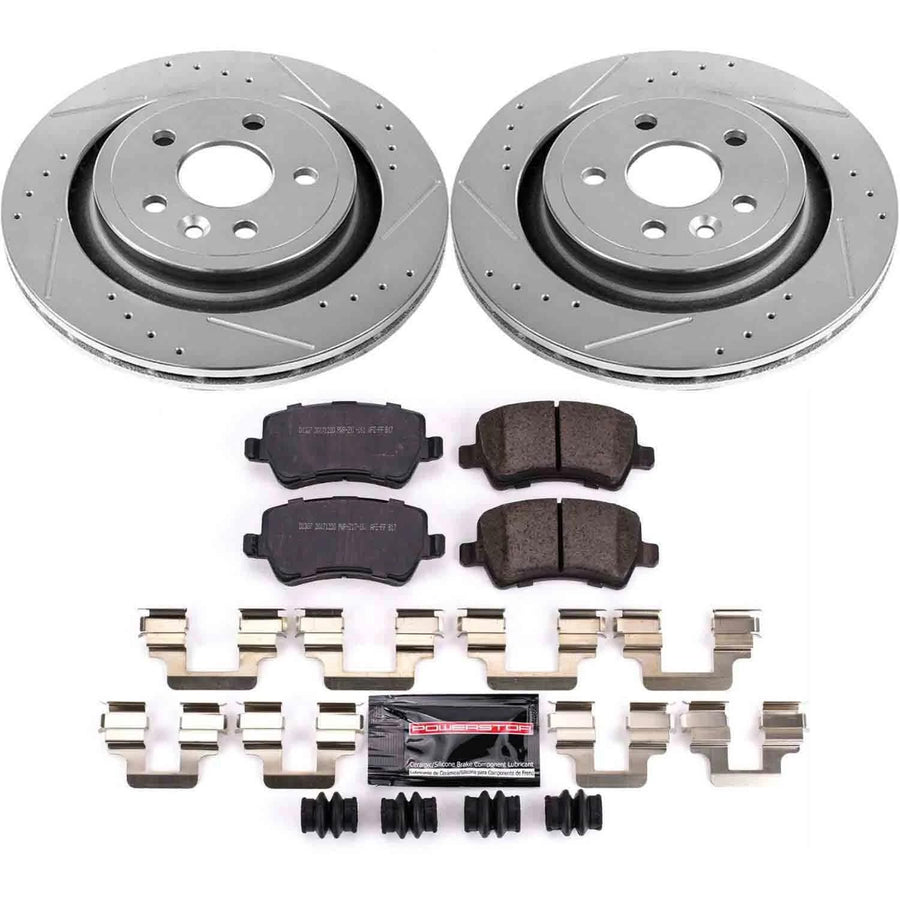 Power Stop K4702 Brake Pads Rear Z23 Carbon Fiber with Drilled & Slotted Brake Rotors Kit