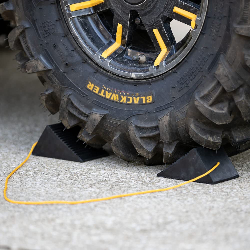 Buyers Products WC35225 Rubber Mini Wheel Chock Set, 5 x 3 x 2.25 Inches, 36 Inch Nylon Rope, Ideal For ATVs, Riding Lawnmowers And Gas-Powered Scooters, Rust And Chemical Proof