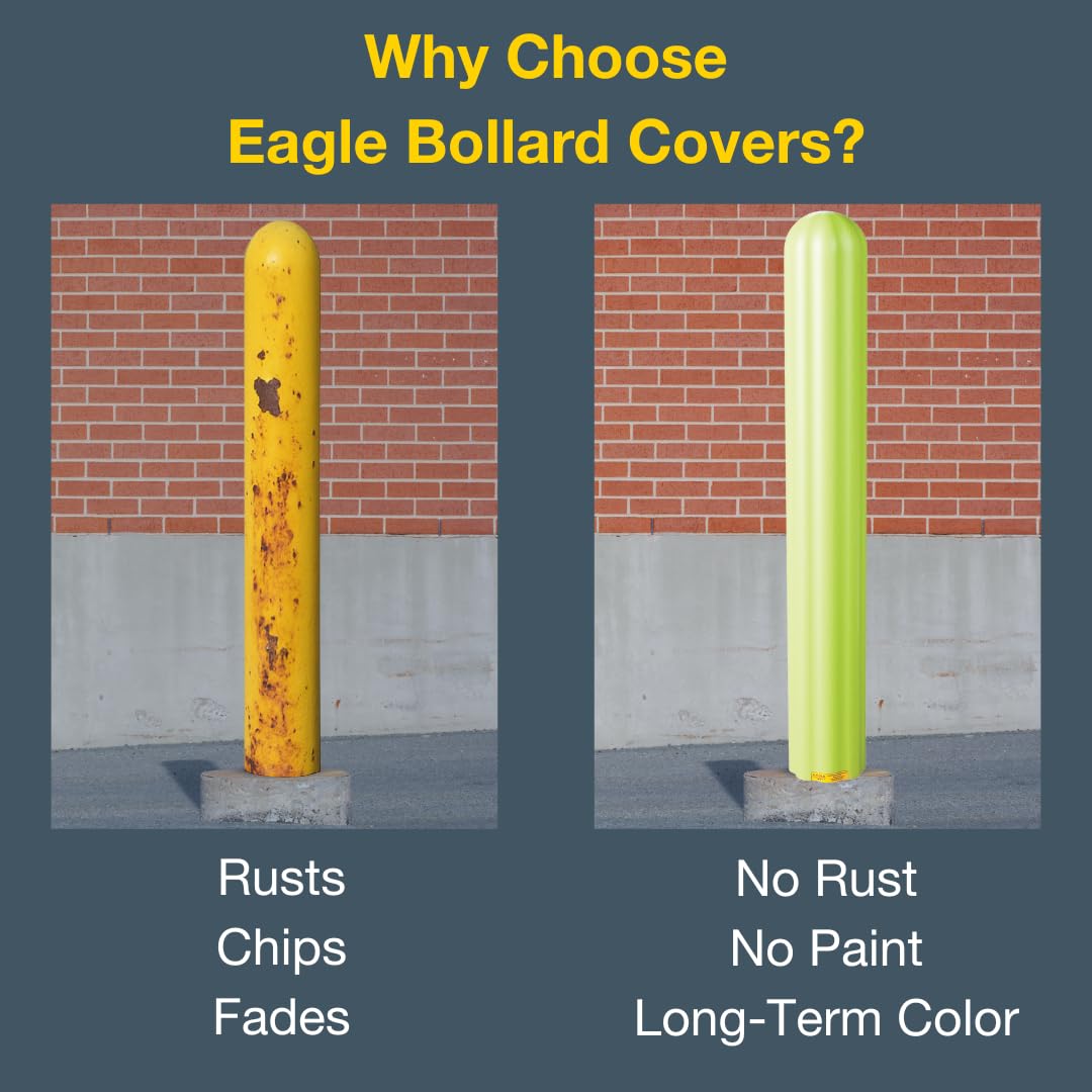 Bollard Covers Eagle for 6 Inch Poles - 56" Tall, Durable Fluted HDPE Plastic - Trimmable Lime Green Bollard Post Sleeve for Parking Lots, Warehouses, and Loading Docks, 1730LM