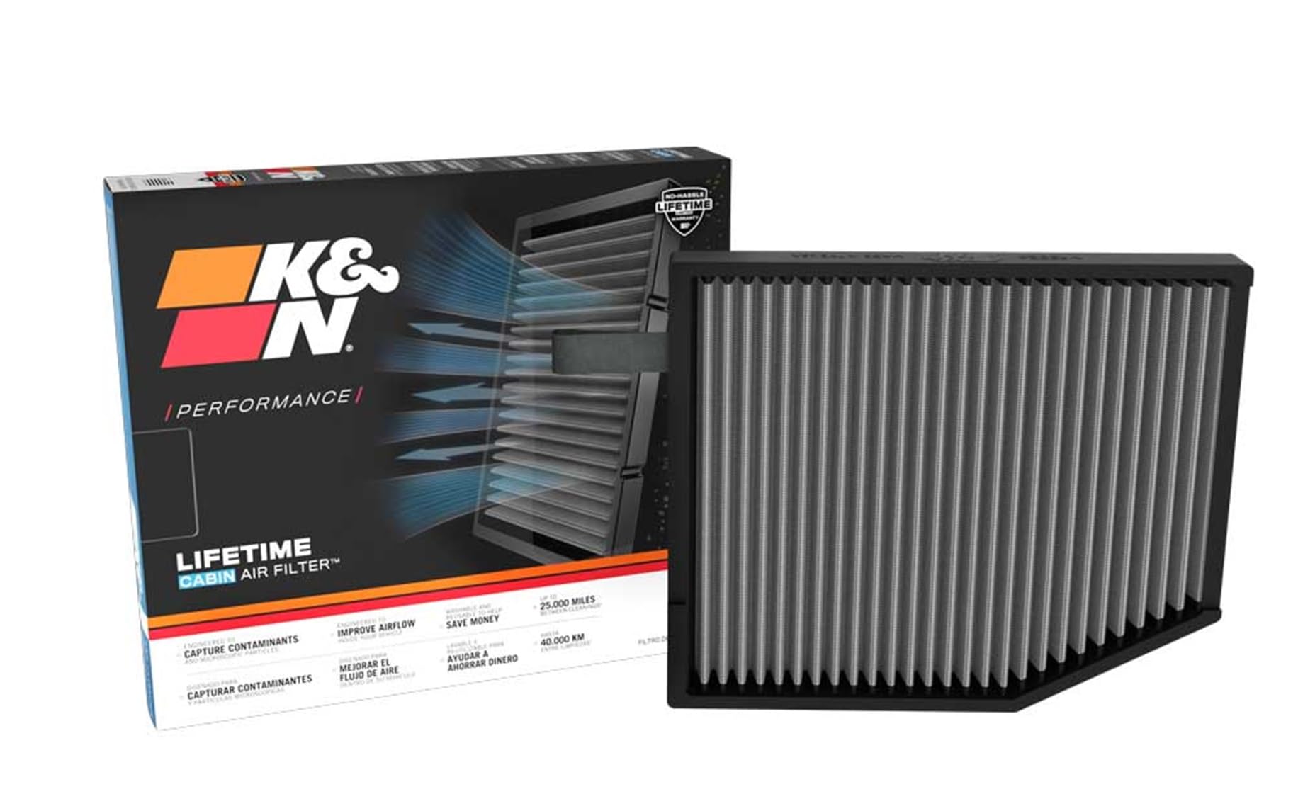 Cabin Air Filter K&N LIFETIME: Premium, Washable, Clean Air for your Cabin: Compatible with 2015-2024 FORD: Transit, VF3024