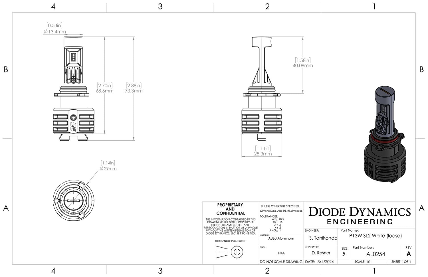 Diode Dynamics Fog Light Bulbs SL2 LED compatible with P13W bulb size (pair), Yellow (3000K)