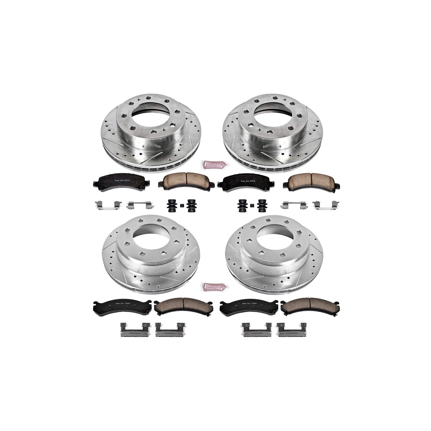 Power Stop K6561 Z23 Carbon Fiber Brake Pads with Front and Rear Drilled & Slotted Brake Rotors Kit