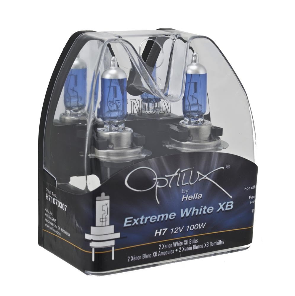 Hella Optilux H71070307 XB Series H7 Xenon White Halogen Bulbs, 12V, 100W, 2 Pack