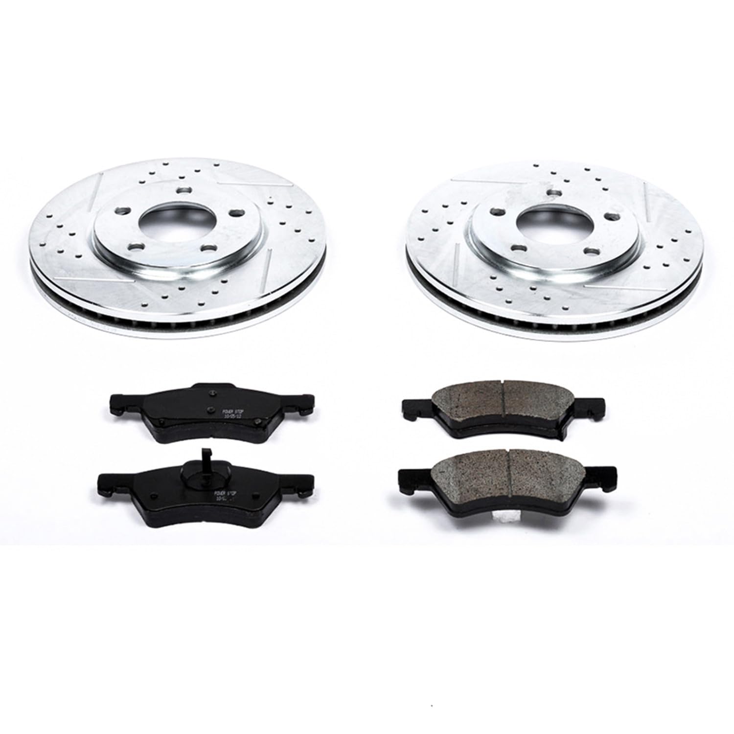 Power Stop K5247 Z23 Carbon Fiber Brake Pads Front with Drilled & Slotted Brake Rotors Kit For Chrysler Town & Country, Dodge Caravan, Dodge Grand Caravan [Model Specific]