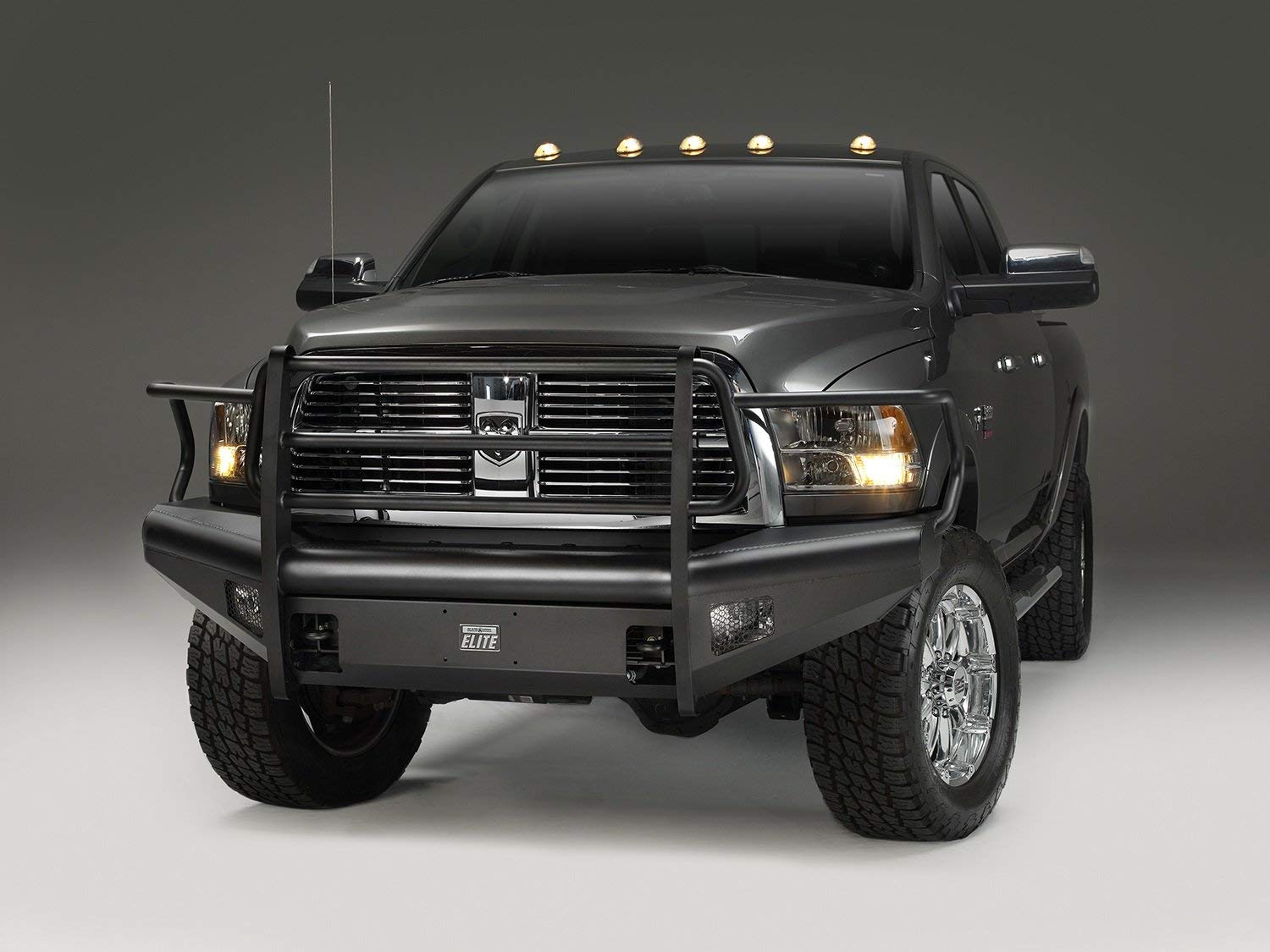 Fab Fours Elite Front Bumper DR06-Q1160-1 2 Stage Black Powder Coated w/Full Grill Guard Incl. Light Cut-Outs