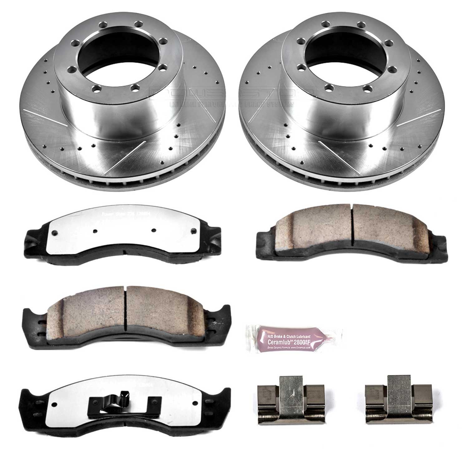 Rear K4912-36 Power Stop Z36 Truck & Tow Brake Kit, Carbon Fiber Ceramic Brake Pads and Drilled/Slotted Brake Rotors For Ford E-450 Econoline Super Duty, Ford E-450 Super Duty [Model Specific]