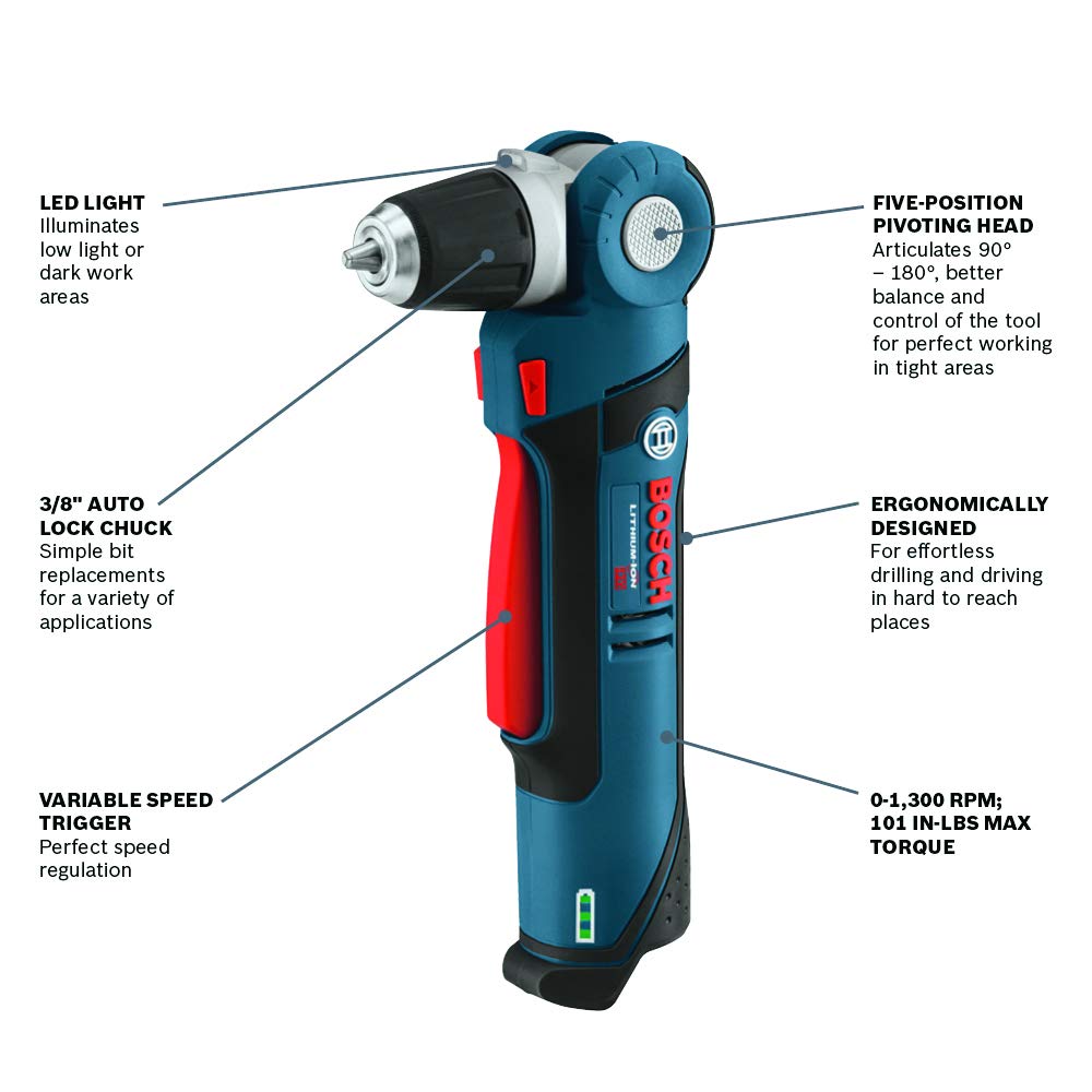 12V Max BOSCH PS11-102 Right Angle Drill/Driver Bare Tool 3/8 In.