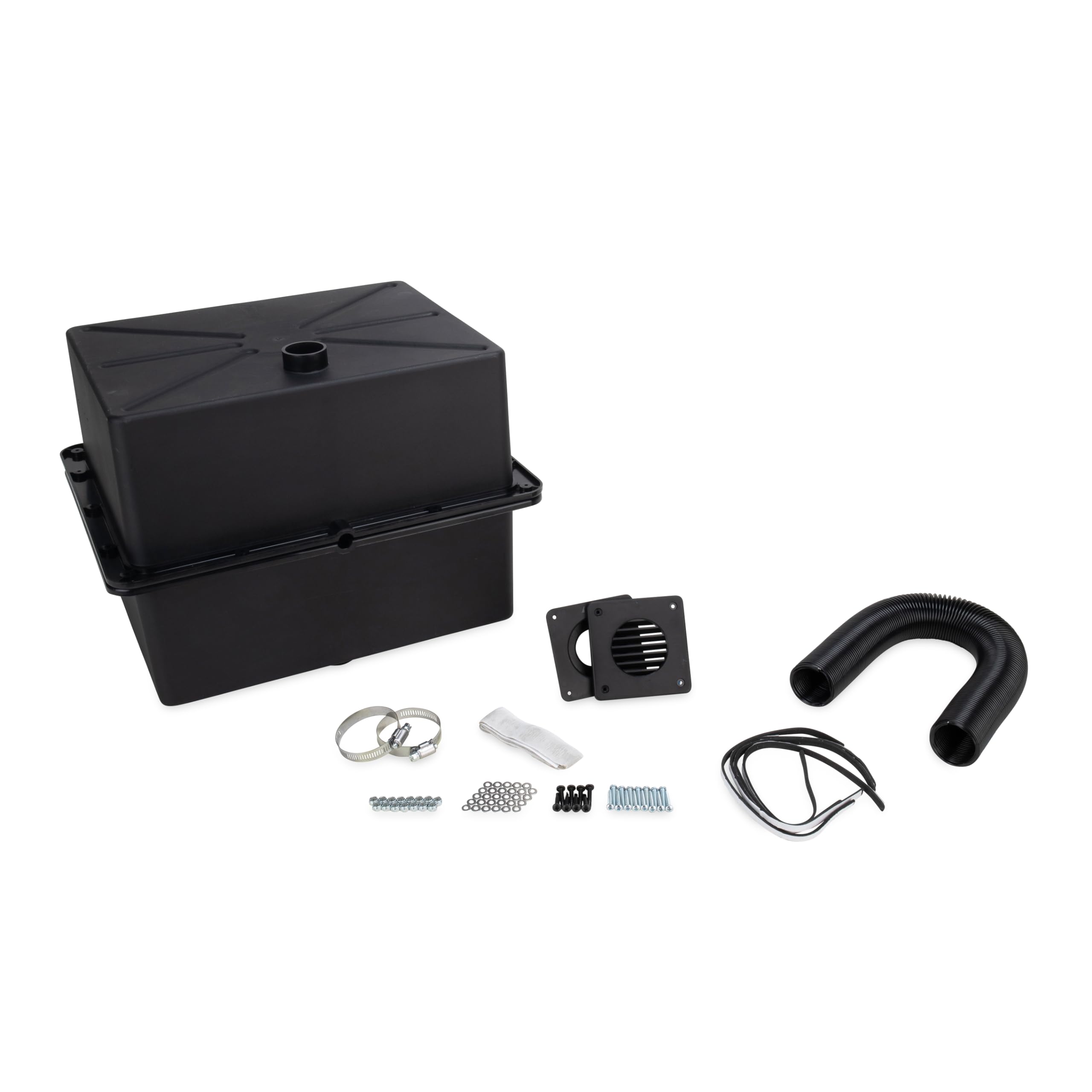 Double Battery Box Camco Side-by-Side | Features Vented Design to Expel Hazardous Gases & Holds (2) Group 24 Batteries | RV Accessories Include Battery Box, Hose, Louvered Vent Grill & More (55385)