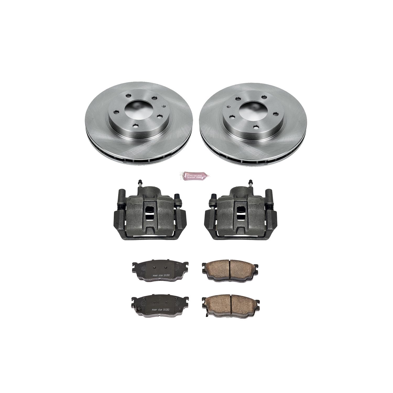 Power Stop KCOE5169A Replacement Autospeciality Front Caliper Kit- OE Rotors, Ceramic Brake Pads, Calipers For Mazda 626 1998-2002 [Model Specific]