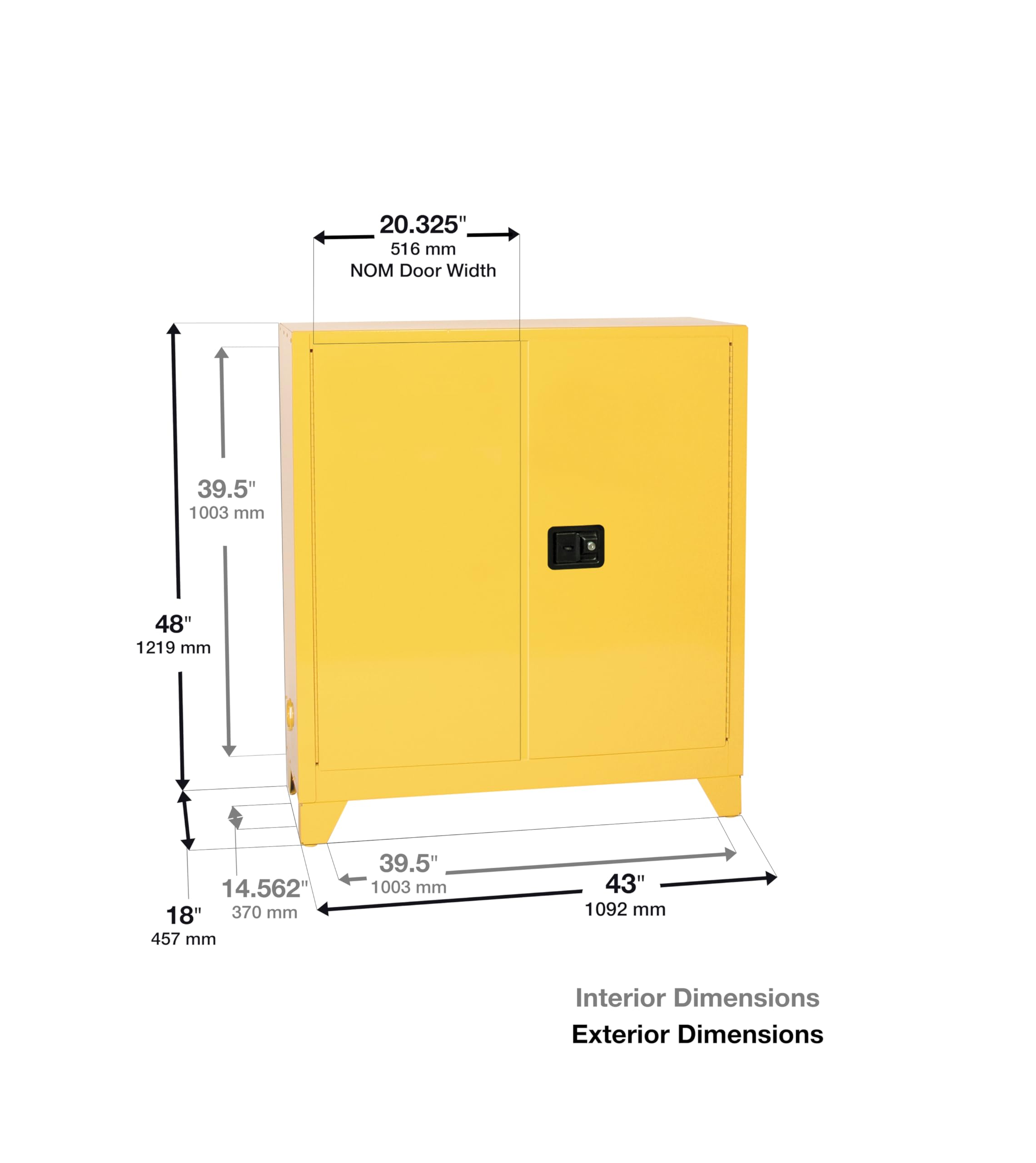 30 Gallon Eagle American Made F﻿lammable Liquid Storage Cabinet with Legs, Self-Close Fireproof Cabinet for Schools, Garages, Manufacturing Facilities, 43" x 18" x 48", 3010XLEGS
