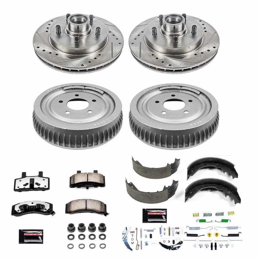 Power Stop Brake Kit Front and Rear For 1998 1999 2000 Chevrolet Tahoe - Truck & Tow Carbon Fiber Ceramic Pads, Drums, & Drilled and Slotted Rotors Replacement, K15038DK-36