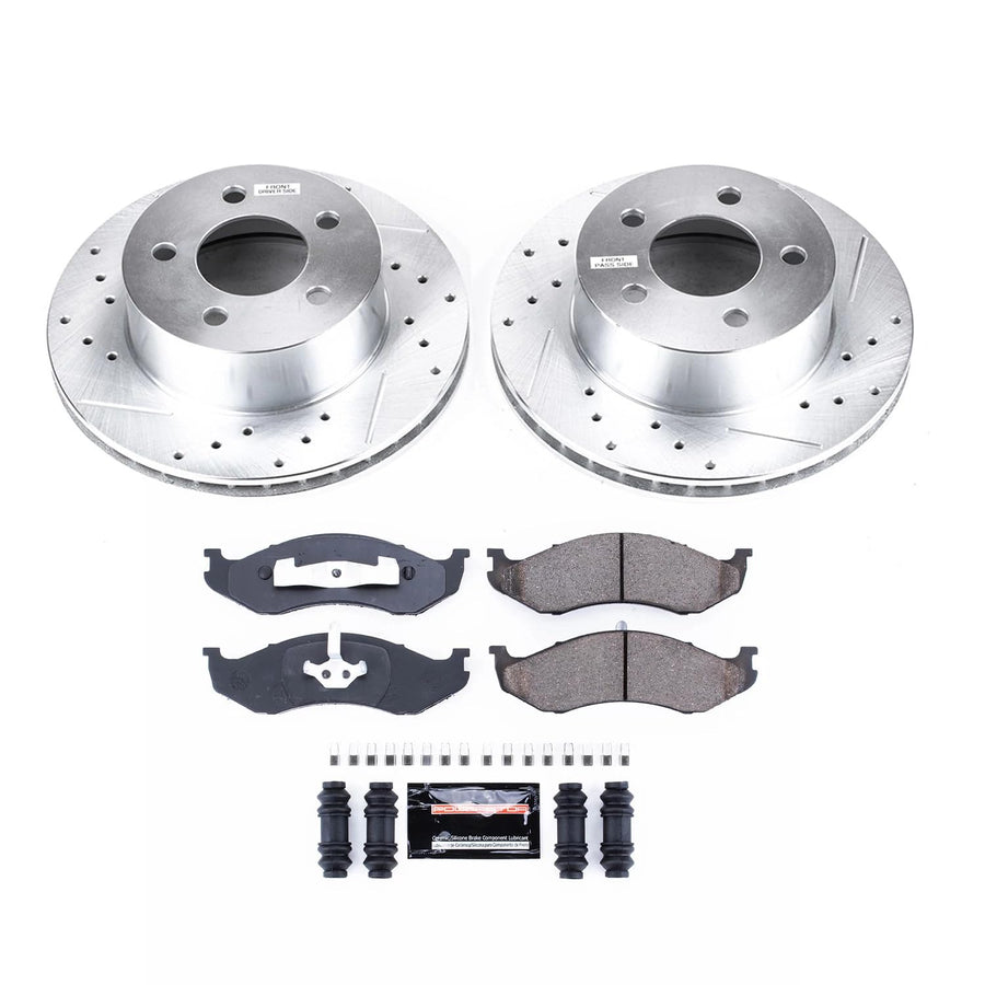 Power Stop K2119 Z23 Carbon Fiber Brake Pads with Drilled and Slotted Brake Rotors Kit For Jeep Cherokee XJ Grand Cherokee Wrangler [Application Specific]