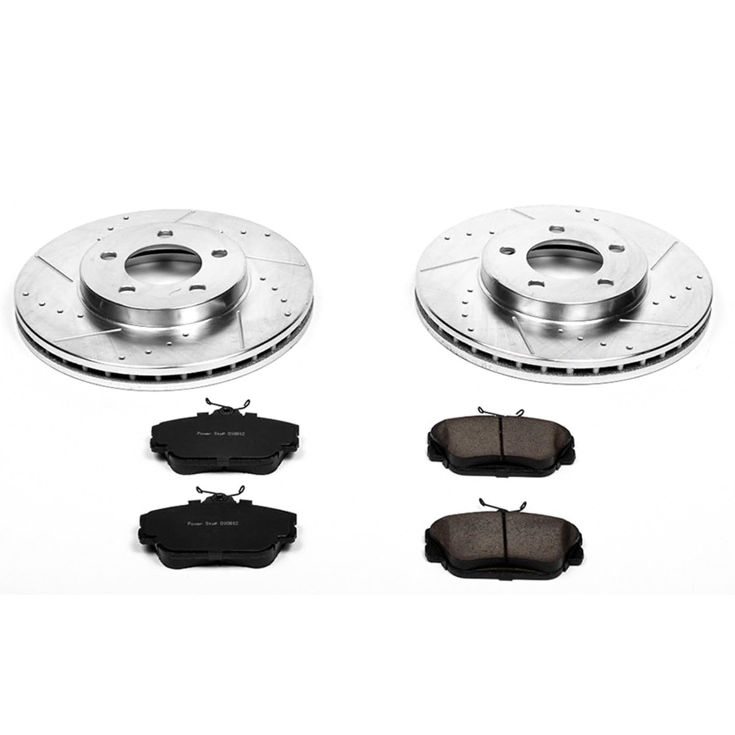 Power Stop K5406 Z23 Carbon Fiber Brake Pads with Drilled & Slotted Brake Rotors Kit For Ford Taurus 1995 [Model Specific]