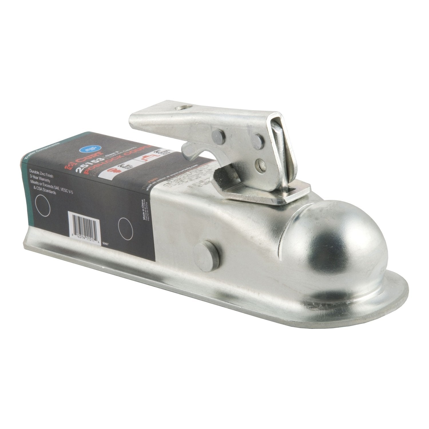 CURT Straight Tongue Trailer Coupler for 2-Inch Hitch Ball, 2-In Channel, 3,500 lbs