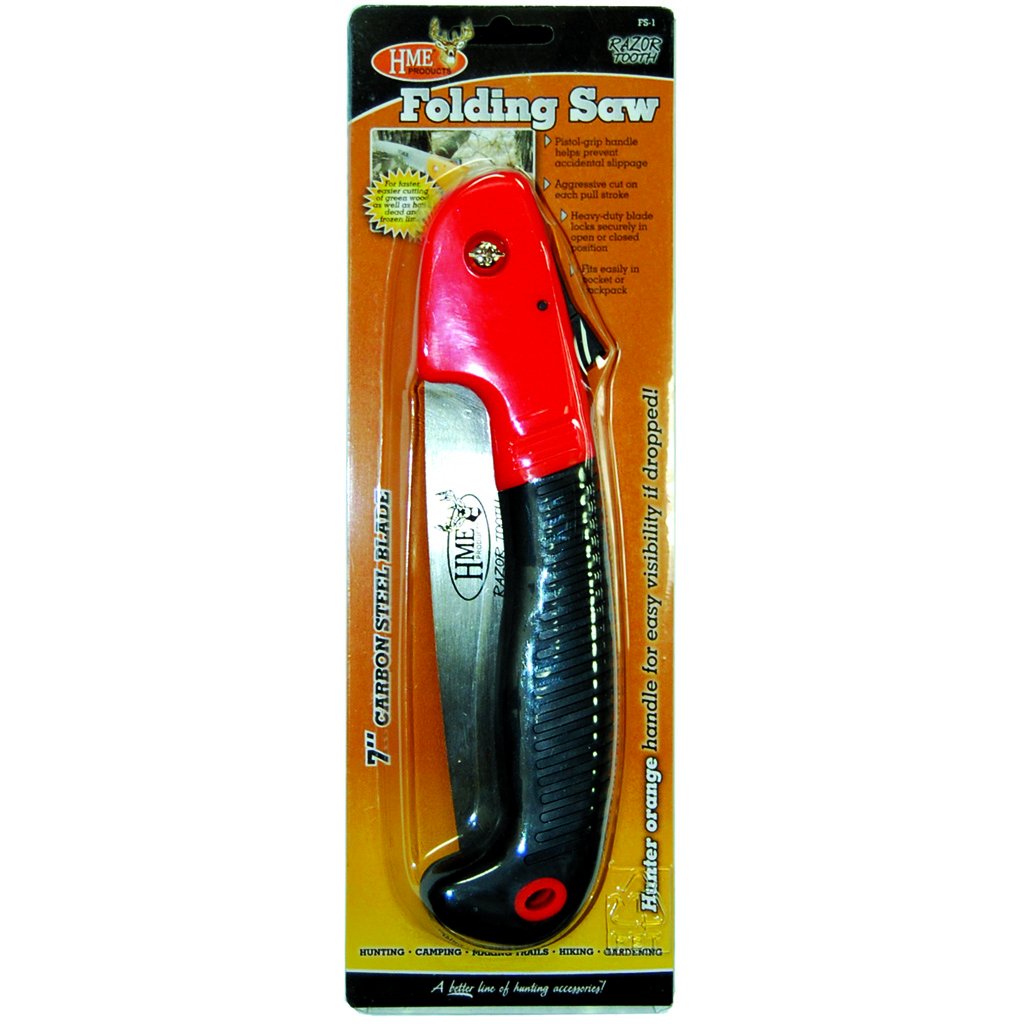 HME 7" Folding Carbon Steel Blade Hand Saw with Pistol-Grip Handle for Camping, Backpacking, Hunting