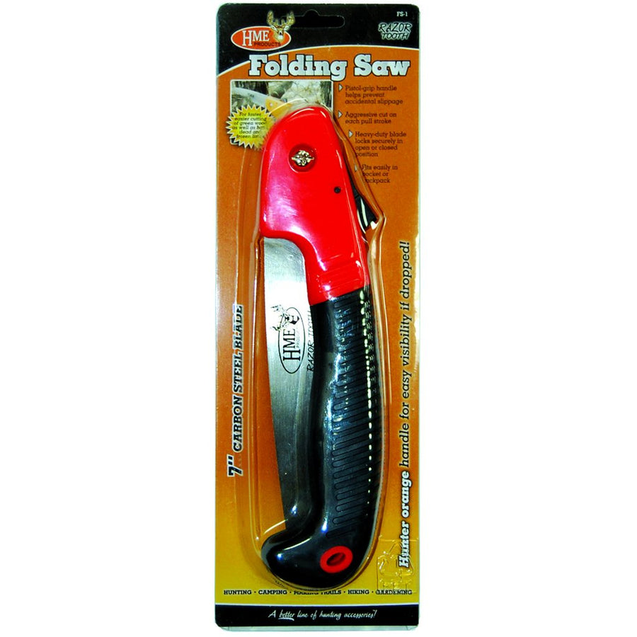 HME 7" Folding Carbon Steel Blade Hand Saw with Pistol-Grip Handle for Camping, Backpacking, Hunting