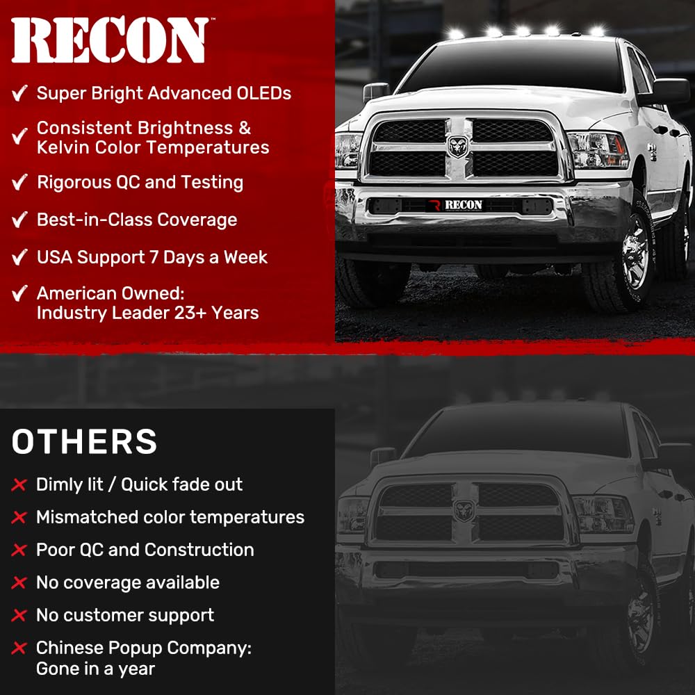 RECON - Fits Heavy-Duty Dodge RAM 2500/3500 03-18 5 Piece Cab Roof Light Set 2-Way Front & Rear Facing Ultra High-Power LED Smoked Lens in White (Smoked White, Existing Factory OEM Lights)